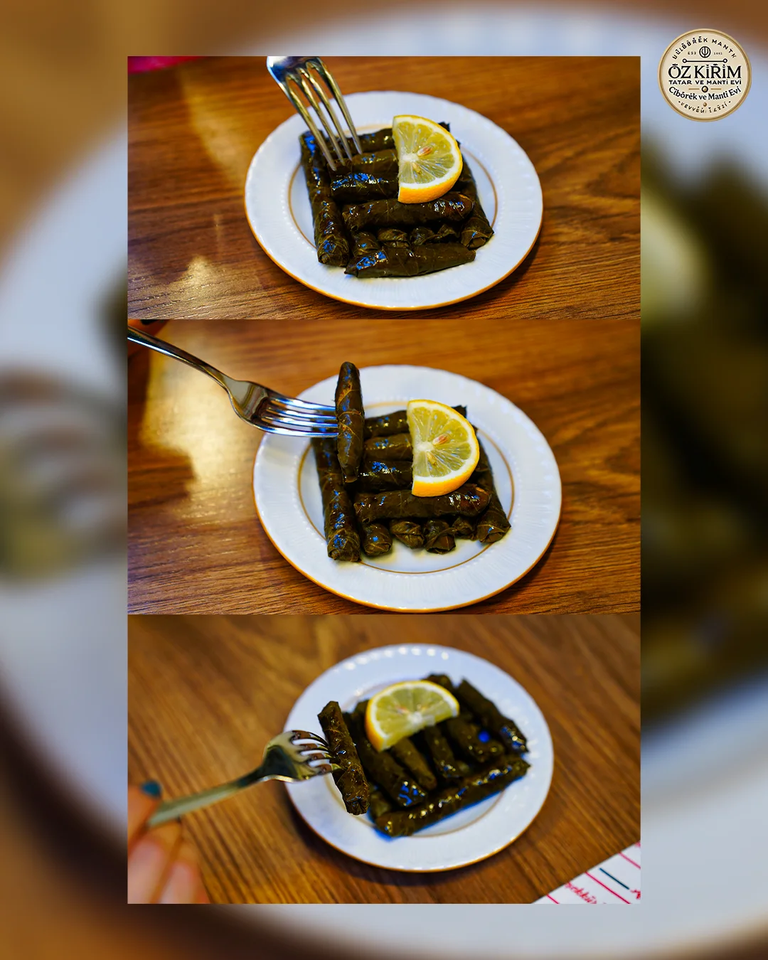 Limonla servis edilen zeytinyağlı yaprak sarma tabakları
